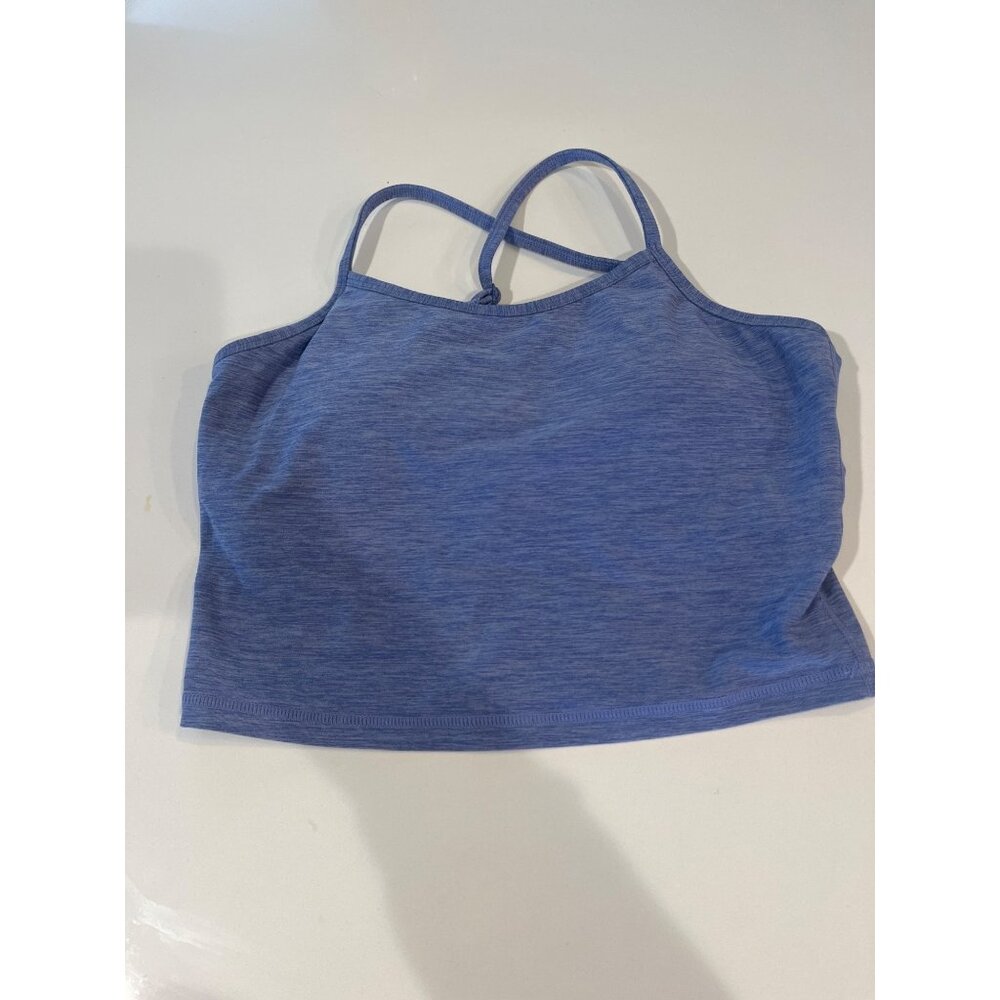 Senita Athletics Womens Blue Heather Cross-Back Sports Bra With Mesh Lining Ligh